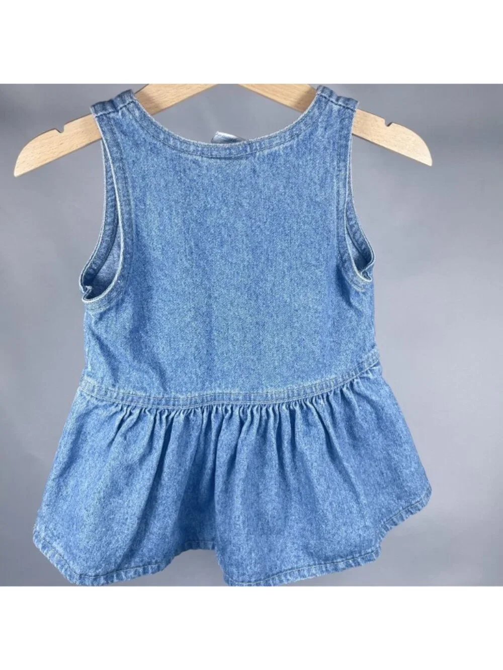 Vintage Oshkosh Girls Light Wash Denim Ruffle Snap Dress 12m